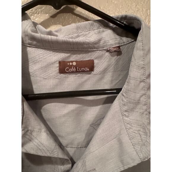 Cafe Luna Light Blue Grey Banana Leaf Hawaiian Playera Shirt Sz 2X - Picture 2 of 5